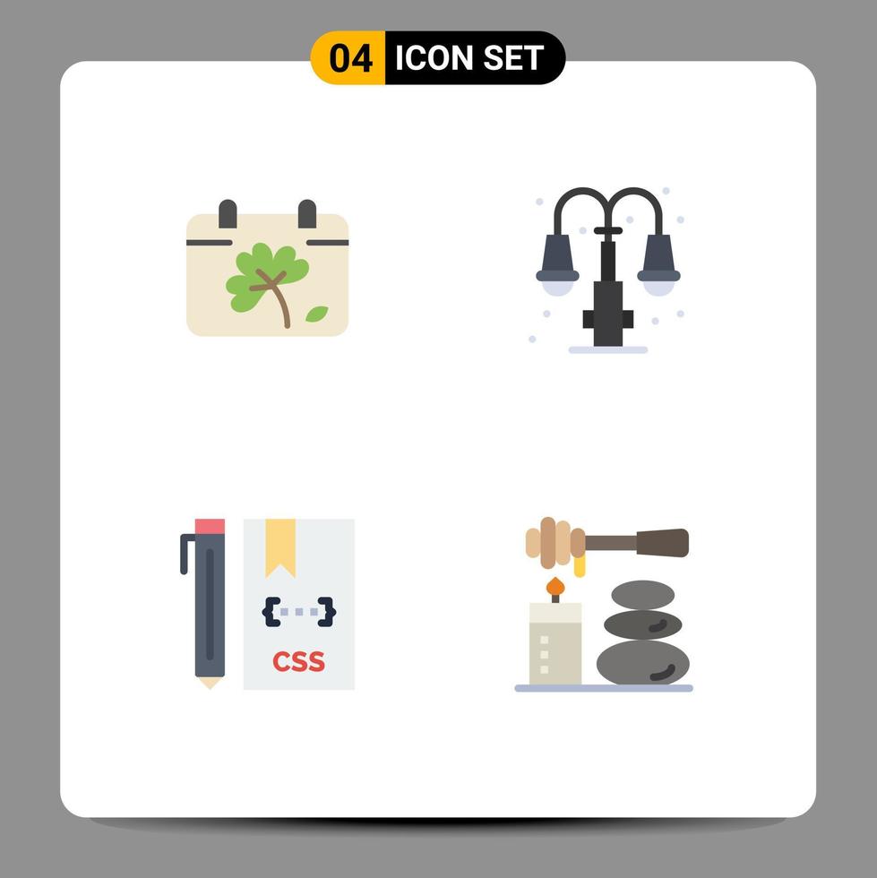 Group of 4 Flat Icons Signs and Symbols for calendar coding spring light develop Editable Vector Design Elements