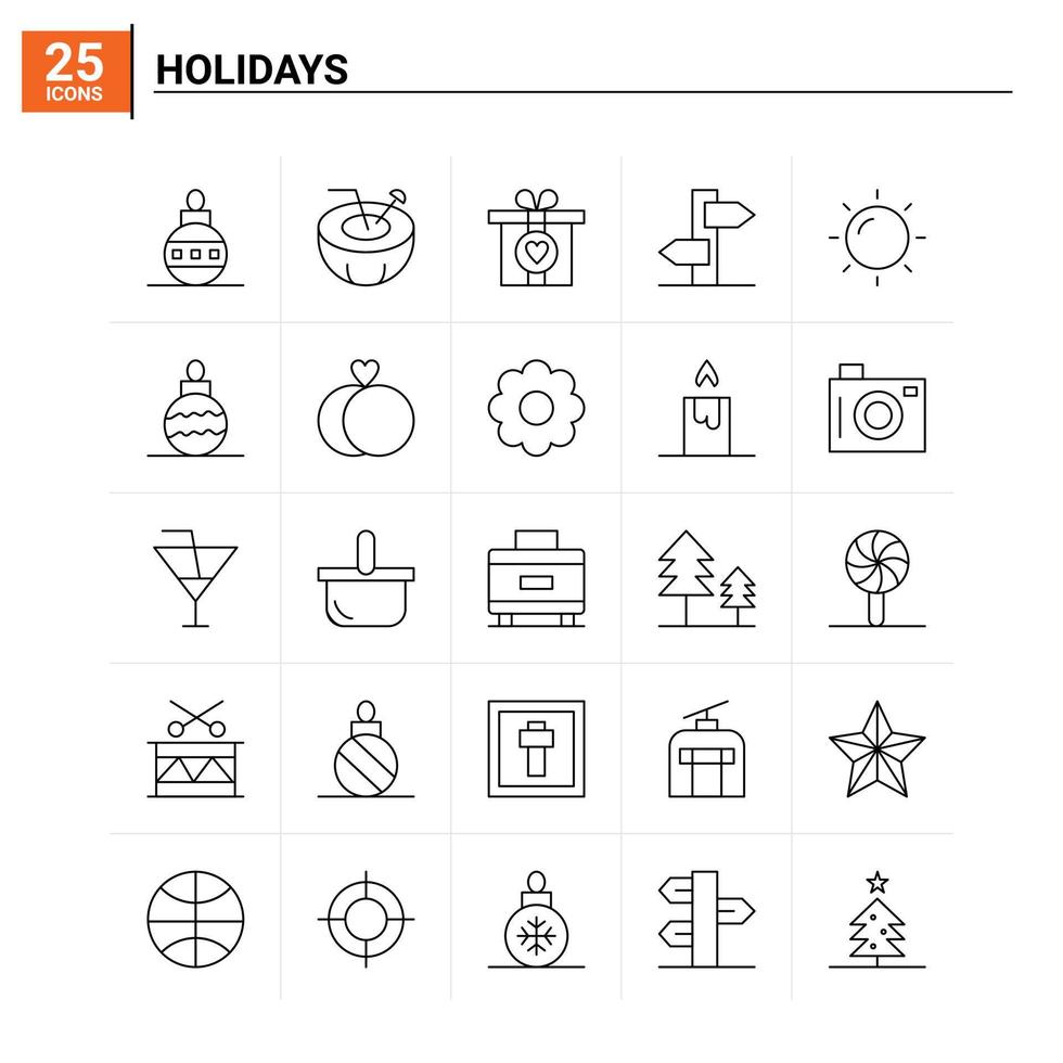 25 días festivos conjunto de iconos de fondo vectorial vector