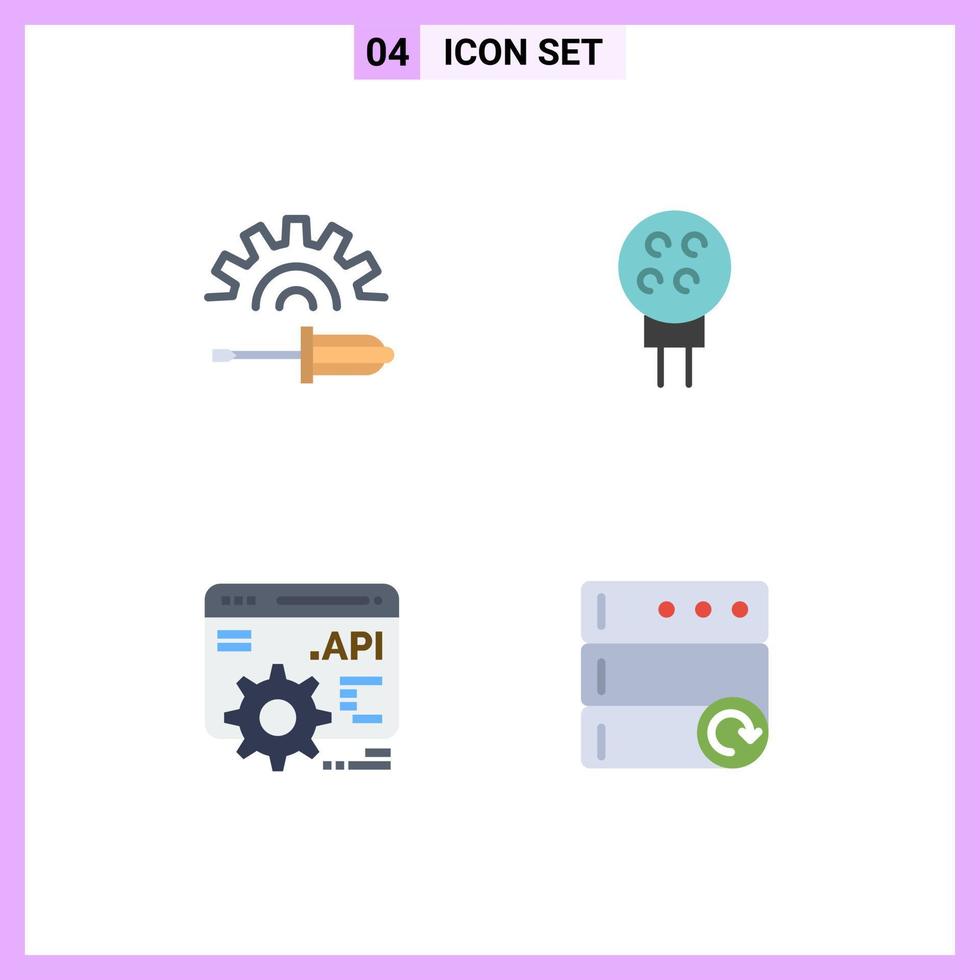 Pack of 4 Modern Flat Icons Signs and Symbols for Web Print Media such as screw driver api concept tool baseball database Editable Vector Design Elements