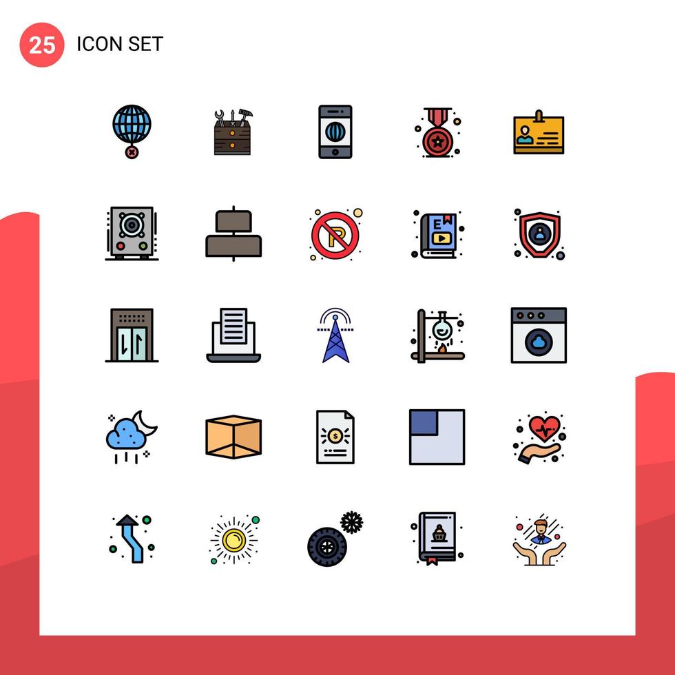 25 Thematic Vector Filled line Flat Colors and Editable Symbols of id education tools badge world Editable Vector Design Elements