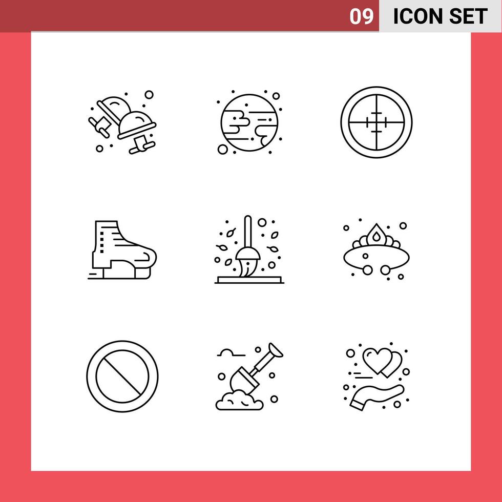 Mobile Interface Outline Set of 9 Pictograms of autumn ice skates badge canada alpine Editable Vector Design Elements