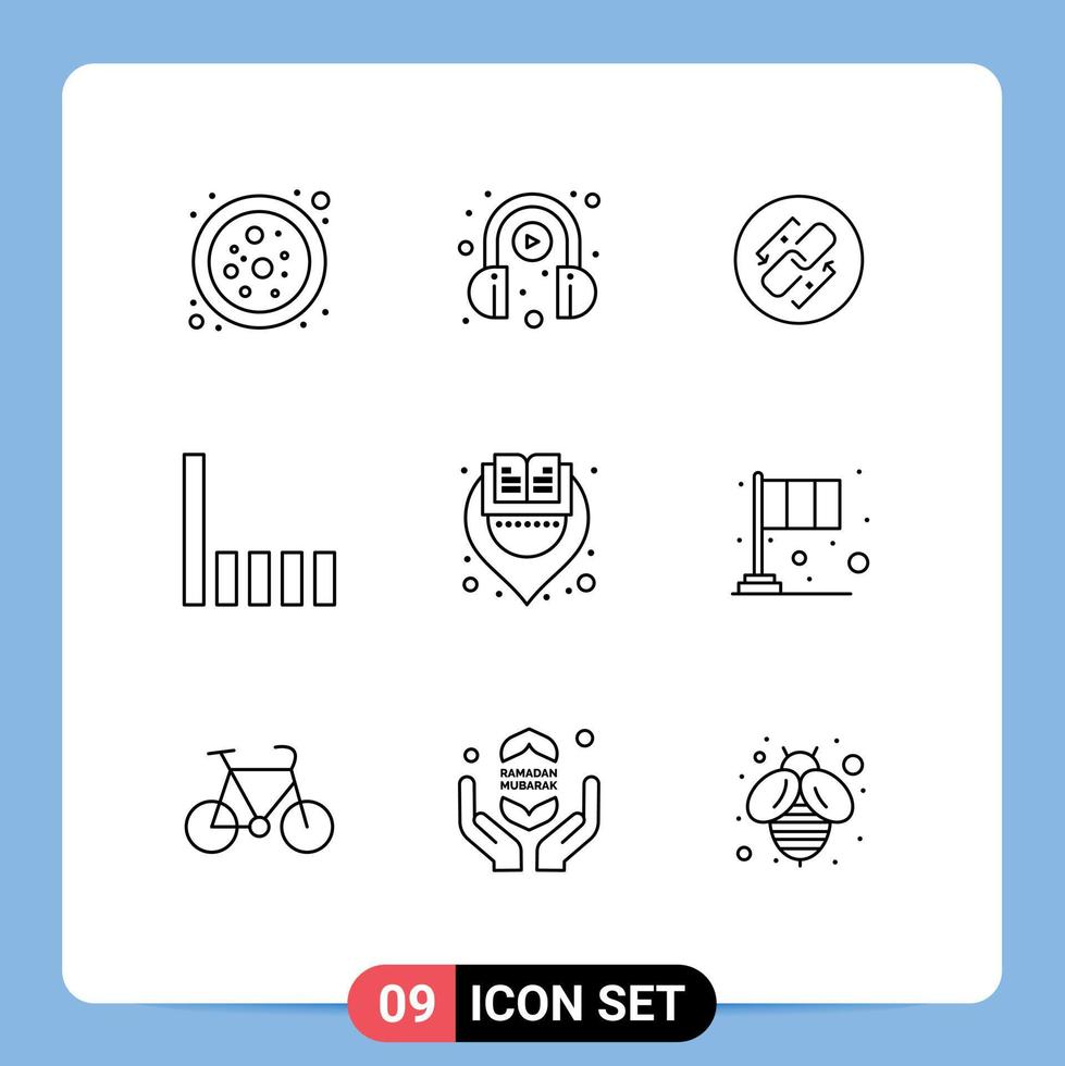 9 Thematic Vector Outlines and Editable Symbols of location book chain signal connection Editable Vector Design Elements