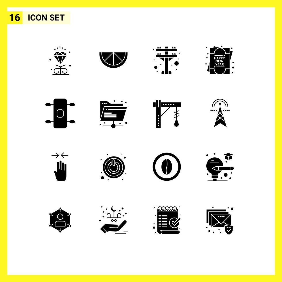 16 iconos creativos signos y símbolos modernos de la carpeta de red power sport longboard elementos de diseño vectorial editables vector