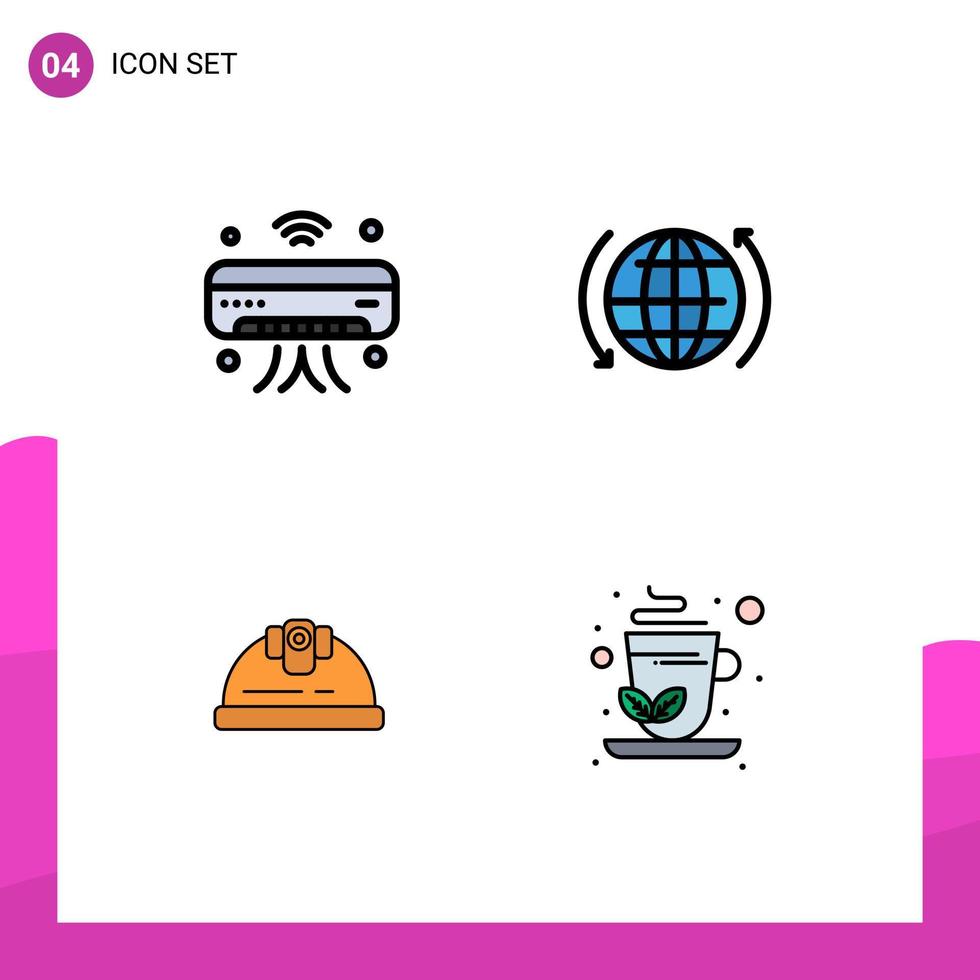4 Universal Filledline Flat Colors Set for Web and Mobile Applications ac helmet iot globe building Editable Vector Design Elements