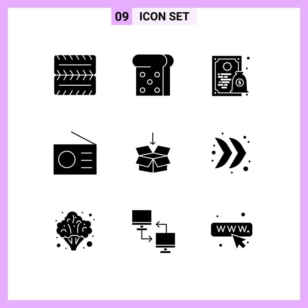 Pictogram Set of 9 Simple Solid Glyphs of direction education devices shepping box Editable Vector Design Elements