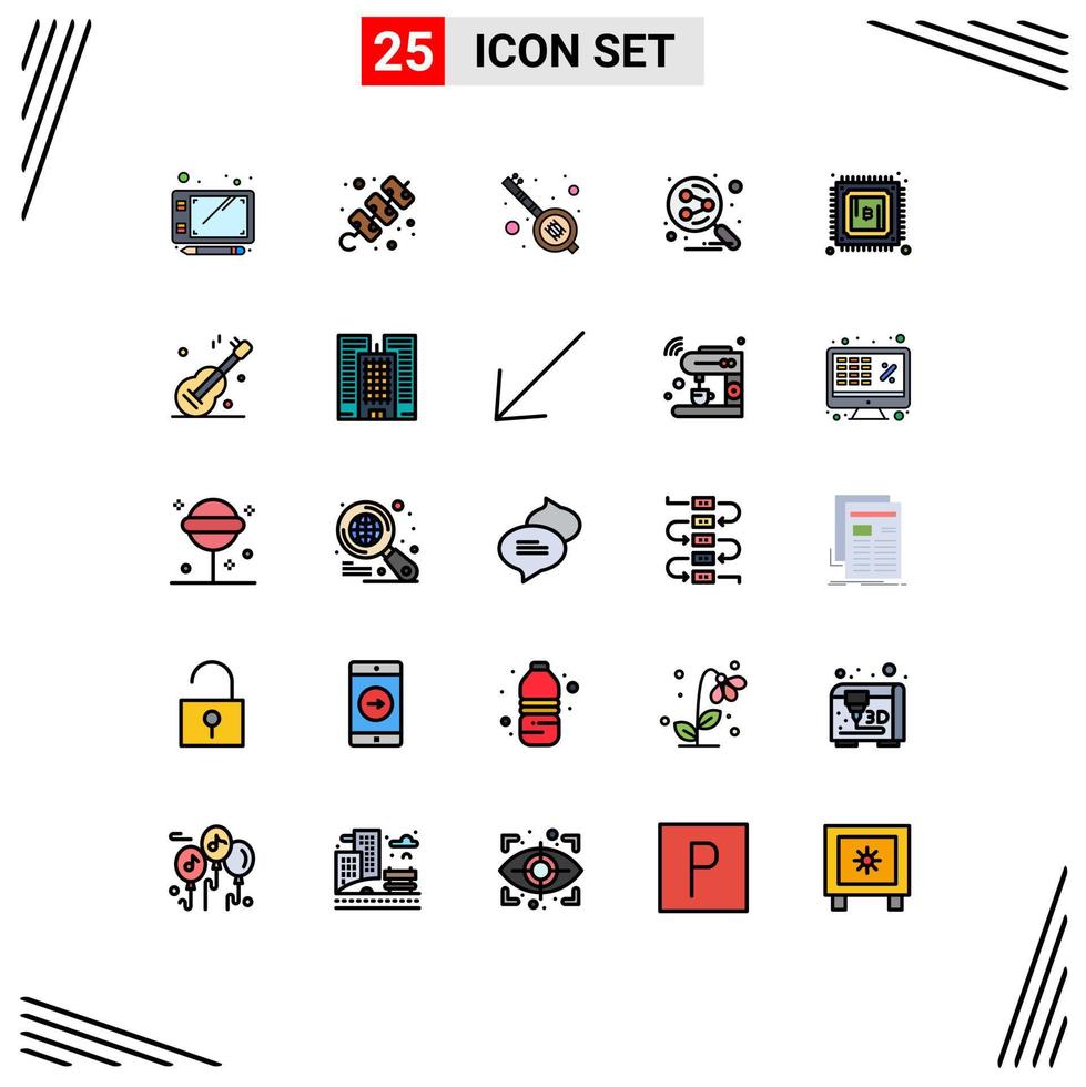 25 Thematic Vector Filled line Flat Colors and Editable Symbols of power currency music search engine share Editable Vector Design Elements
