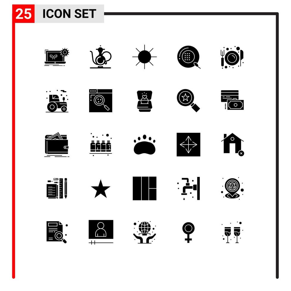 Set of 25 Vector Solid Glyphs on Grid for medicine form ramadan fitness ray Editable Vector Design Elements