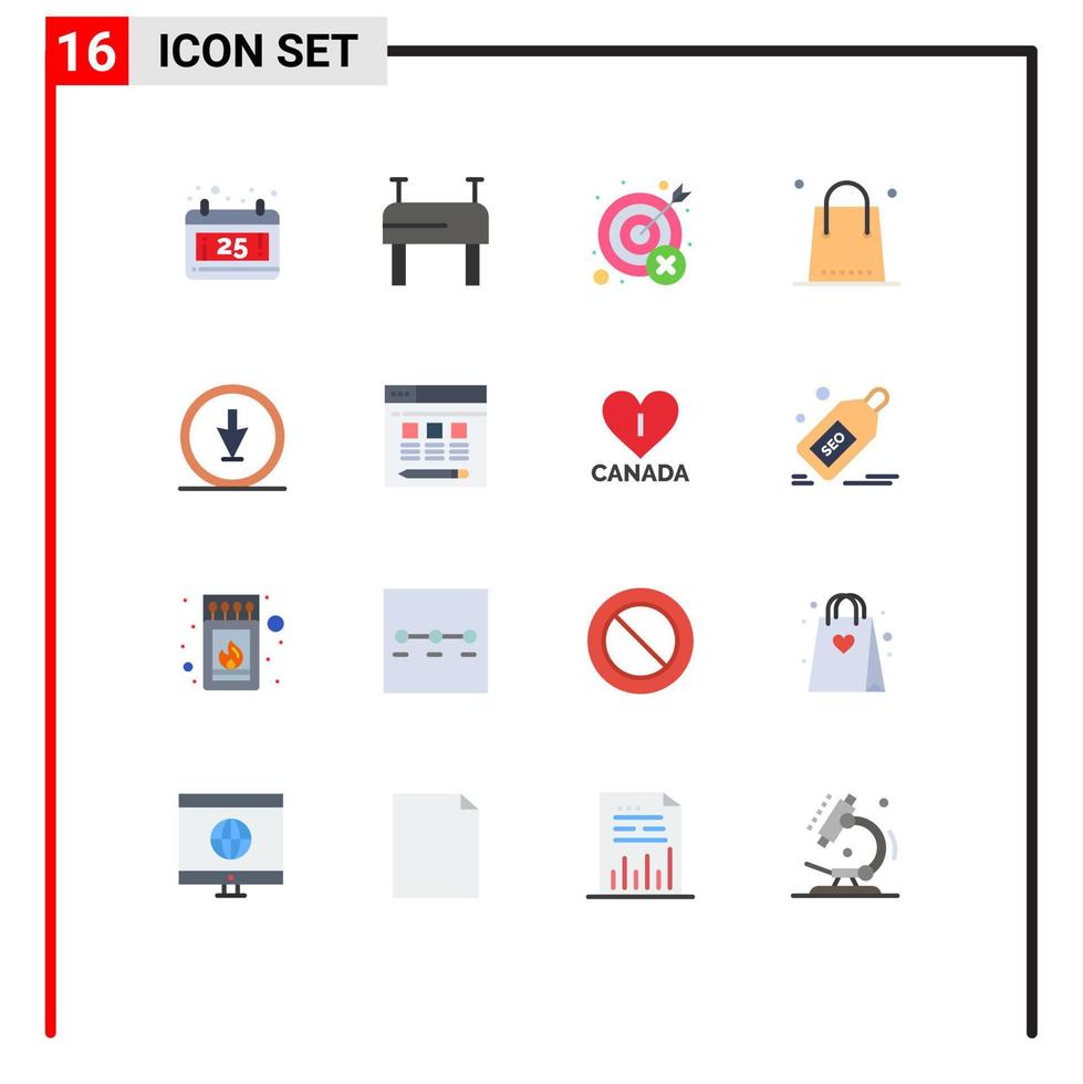 Set of 16 Modern UI Icons Symbols Signs for down arrow target shopping event Editable Pack of Creative Vector Design Elements