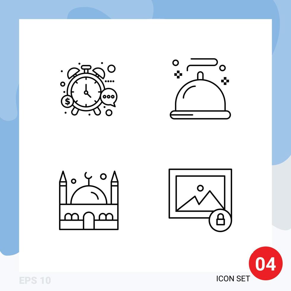 Modern Set of 4 Filledline Flat Colors Pictograph of management islam time menu muslim Editable Vector Design Elements