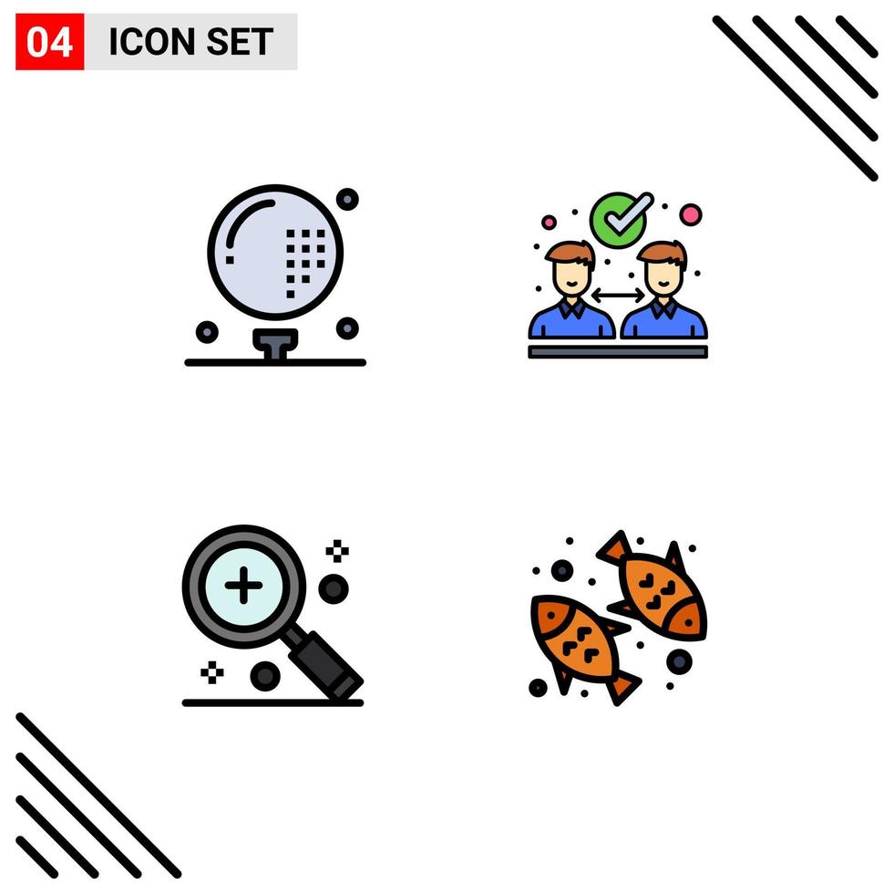 Pack of 4 creative Filledline Flat Colors of activities find game collaboration magnifier Editable Vector Design Elements