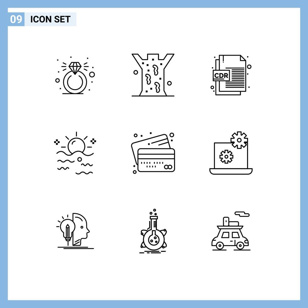 Stock Vector Icon Pack of 9 Line Signs and Symbols for cards sunrise cdr format sun sky Editable Vector Design Elements