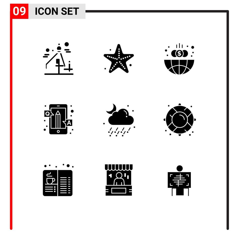 Pictogram Set of 9 Simple Solid Glyphs of rain questions finance qa education Editable Vector Design Elements