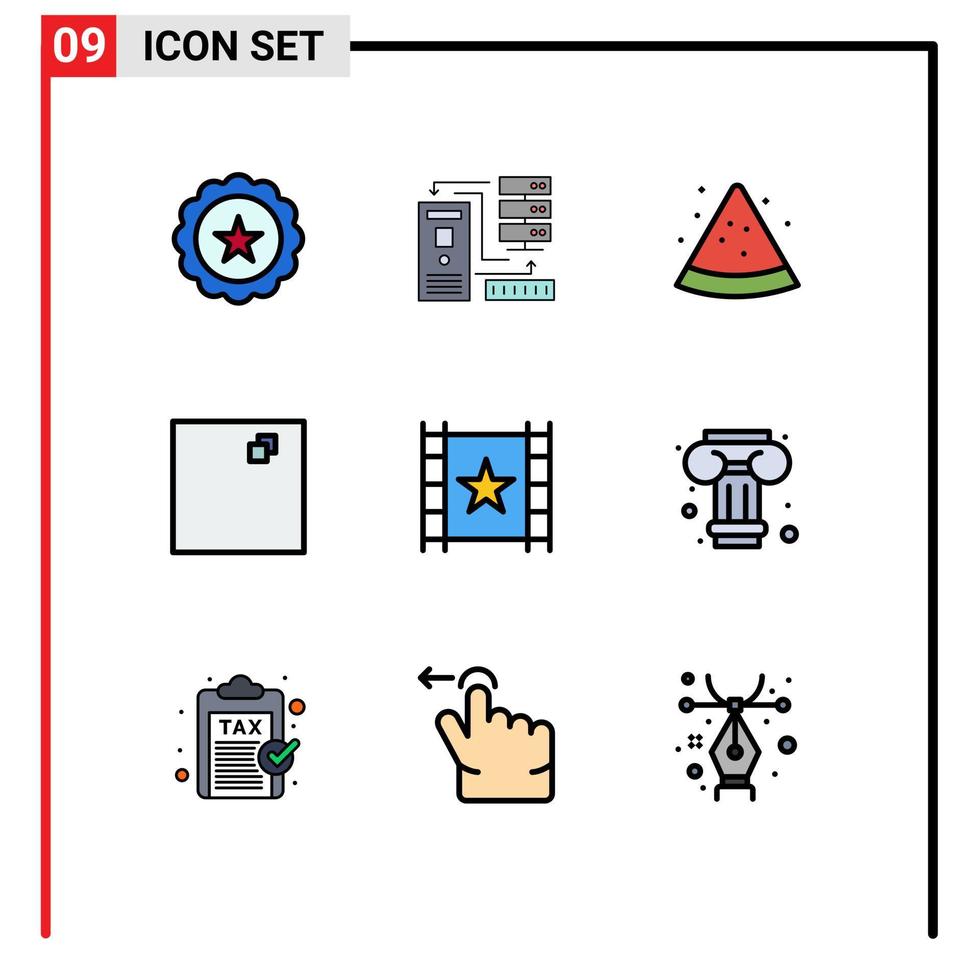 Universal Icon Symbols Group of 9 Modern Filledline Flat Colors of star player information multimedia full screen Editable Vector Design Elements