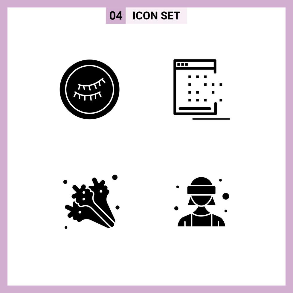 4 Universal Solid Glyph Signs Symbols of eye healthy app record avatar Editable Vector Design Elements