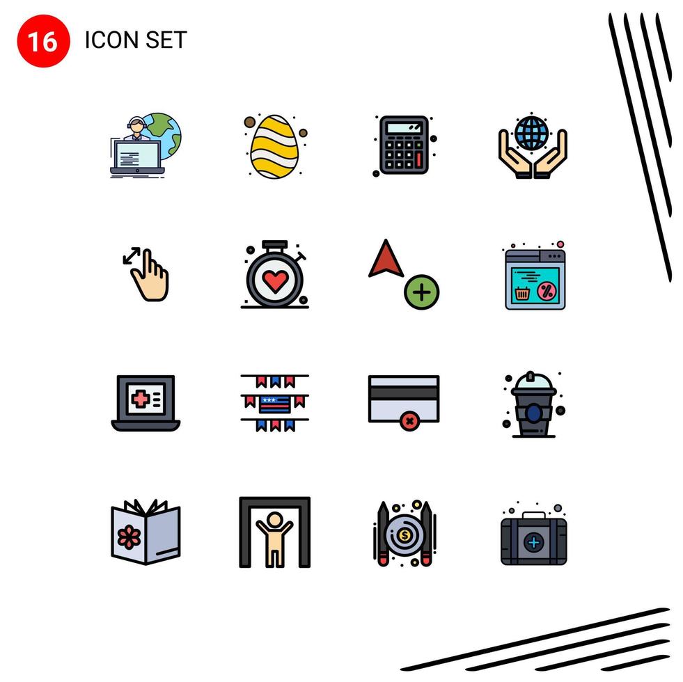 Set of 16 Vector Flat Color Filled Lines on Grid for gestures earth spring save the world green Editable Creative Vector Design Elements