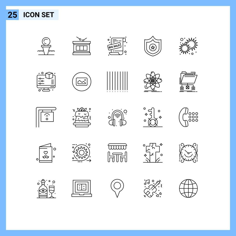 25 Universal Line Signs Symbols of shine shield parade sheriff sale promotion Editable Vector Design Elements