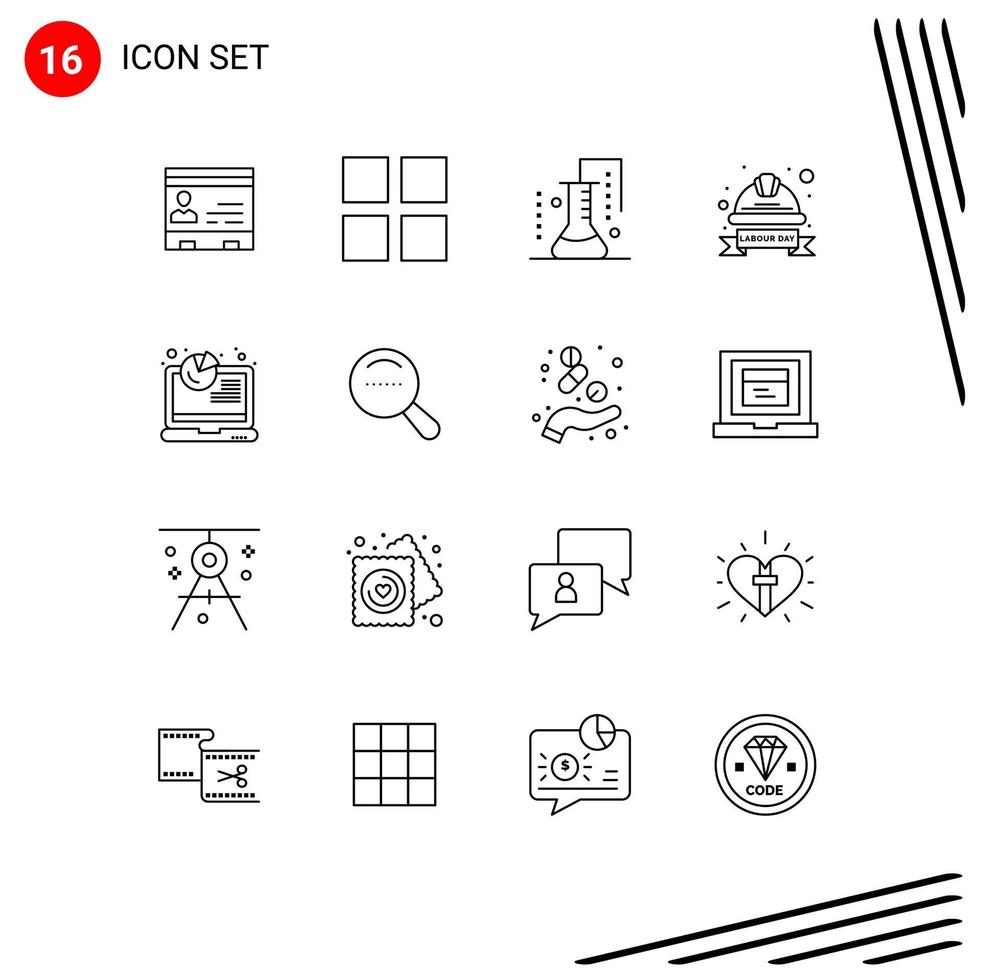 Modern Set of 16 Outlines Pictograph of hat cap layout scientific research science lab Editable Vector Design Elements