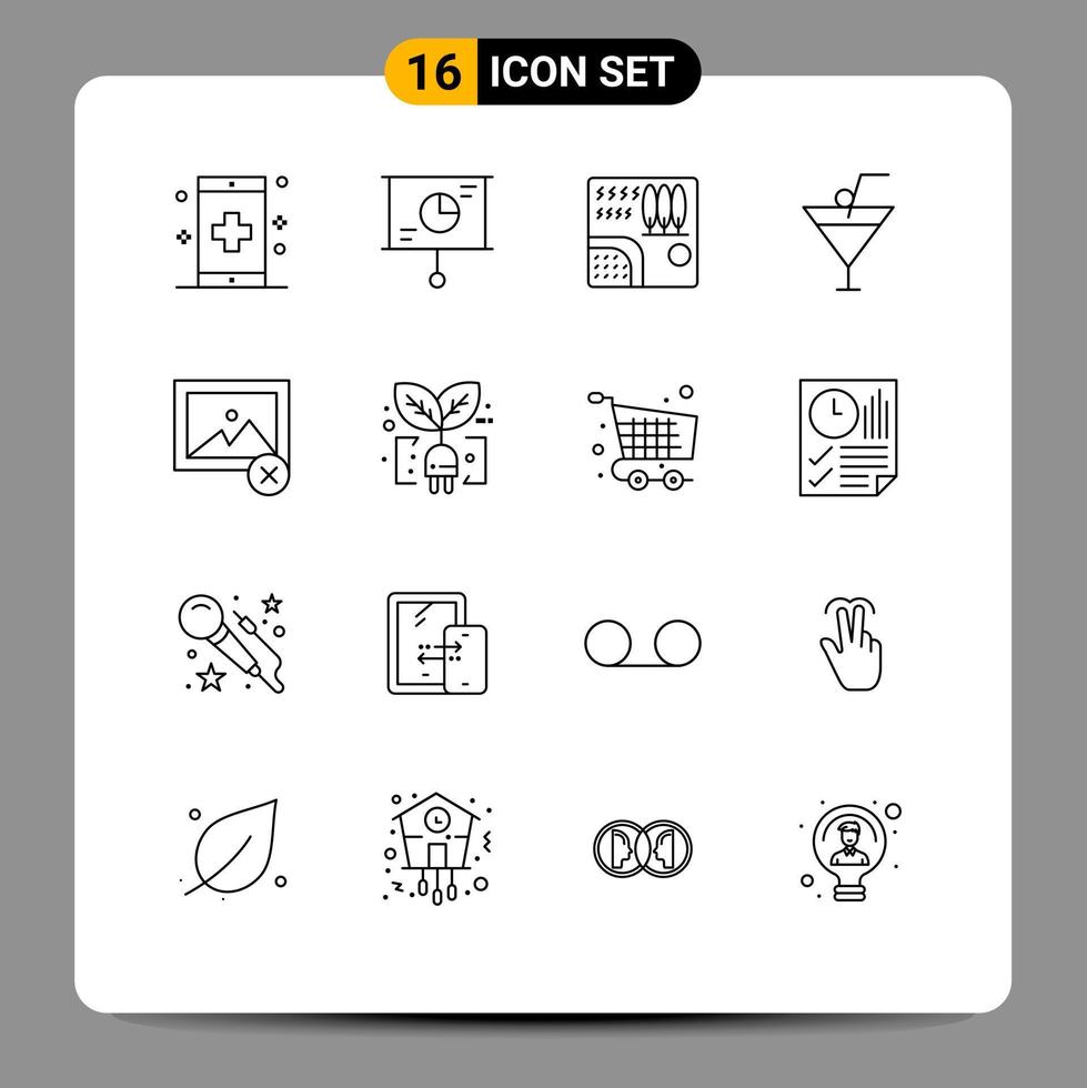 Universal Icon Symbols Group of 16 Modern Outlines of delete food and restaurant teamwork drink river Editable Vector Design Elements
