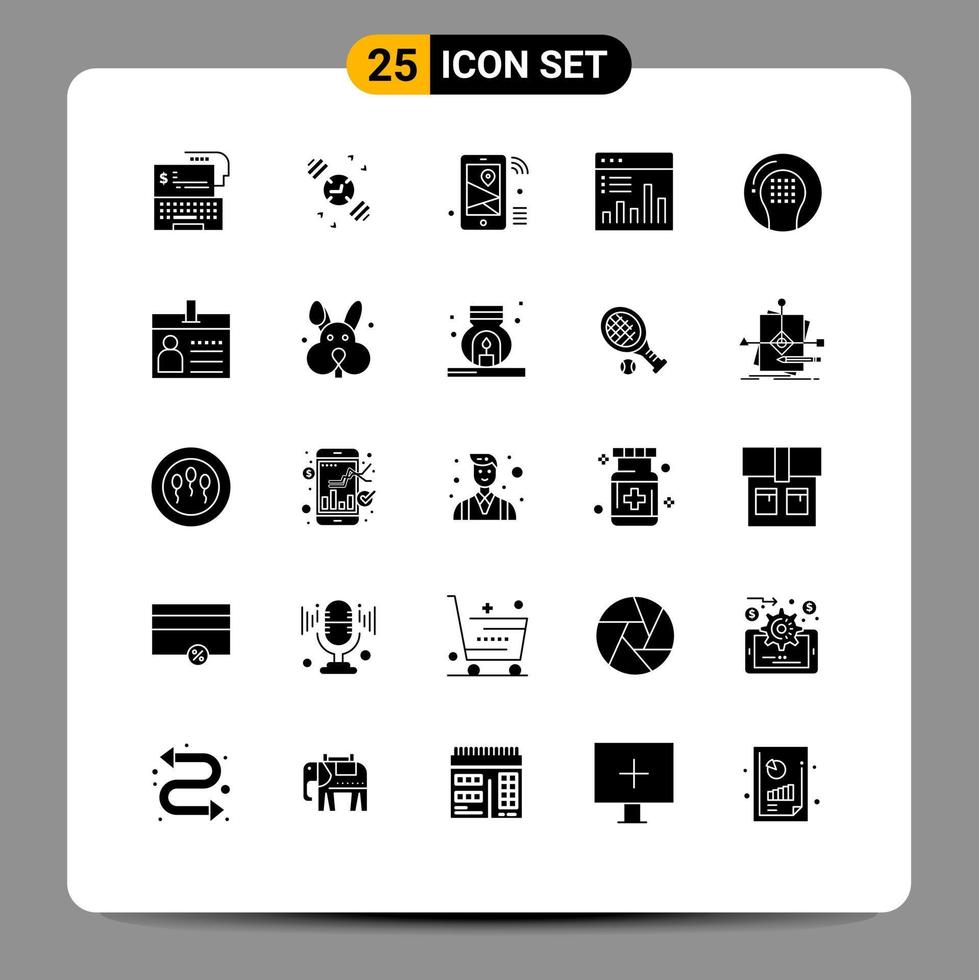 25 Universal Solid Glyphs Set for Web and Mobile Applications monitoring chart internet analytics wifi Editable Vector Design Elements