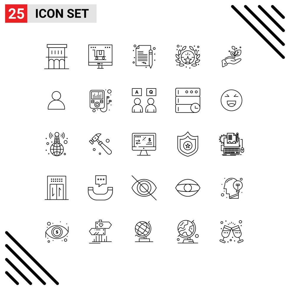 Mobile Interface Line Set of 25 Pictograms of growth badge marketing award contract Editable Vector Design Elements