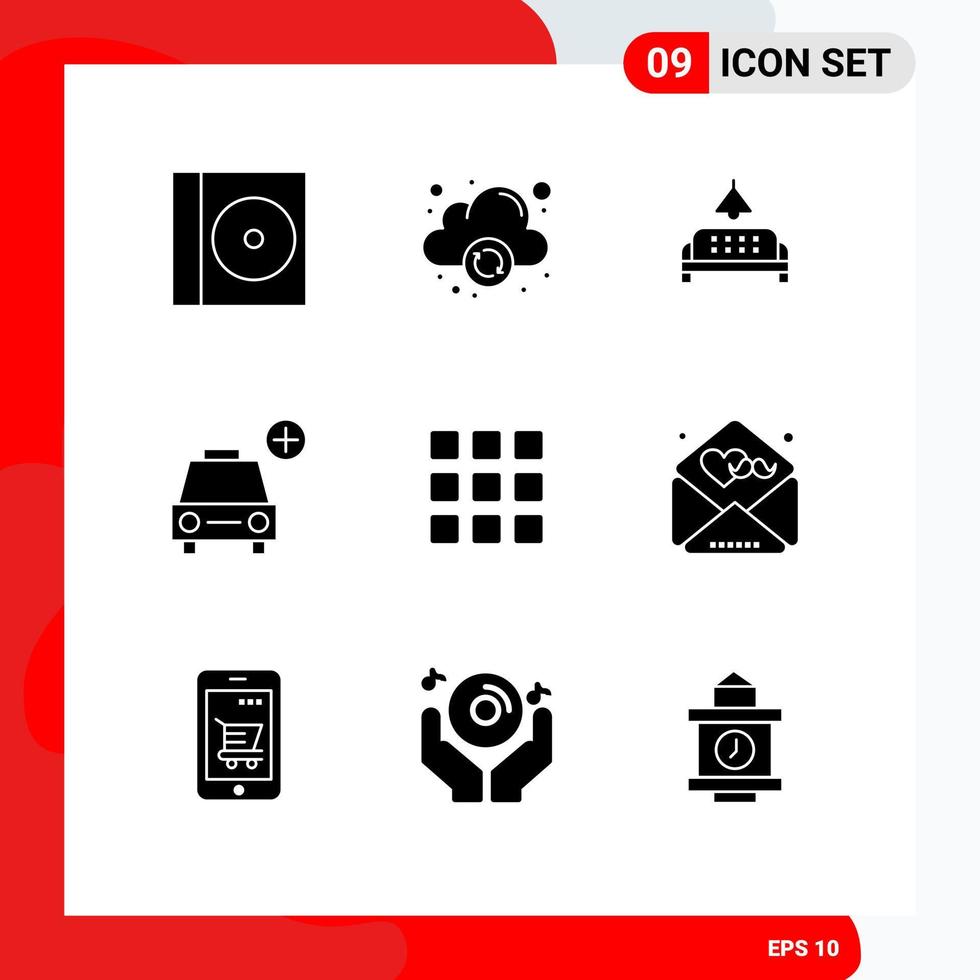 9 Universal Solid Glyph Signs Symbols of squares grid lump web add Editable Vector Design Elements