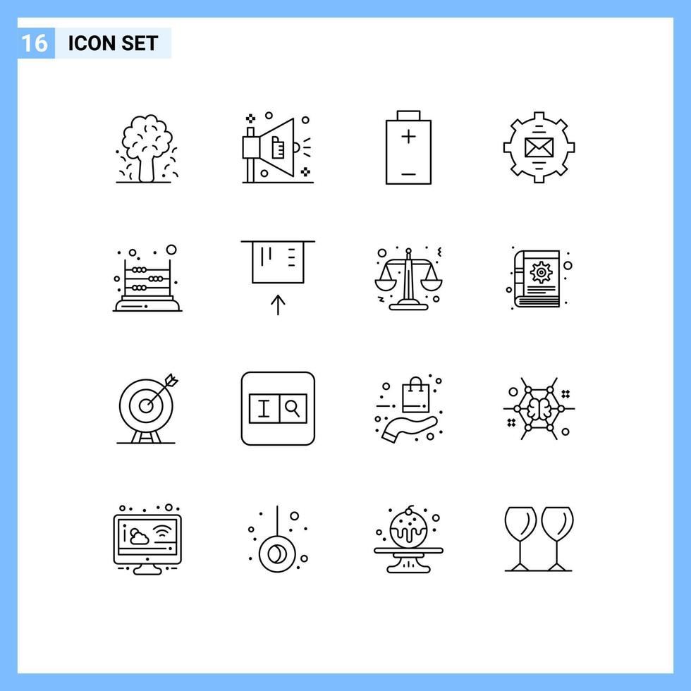 Modern Set of 16 Outlines and symbols such as kids mail battery help contact Editable Vector Design Elements