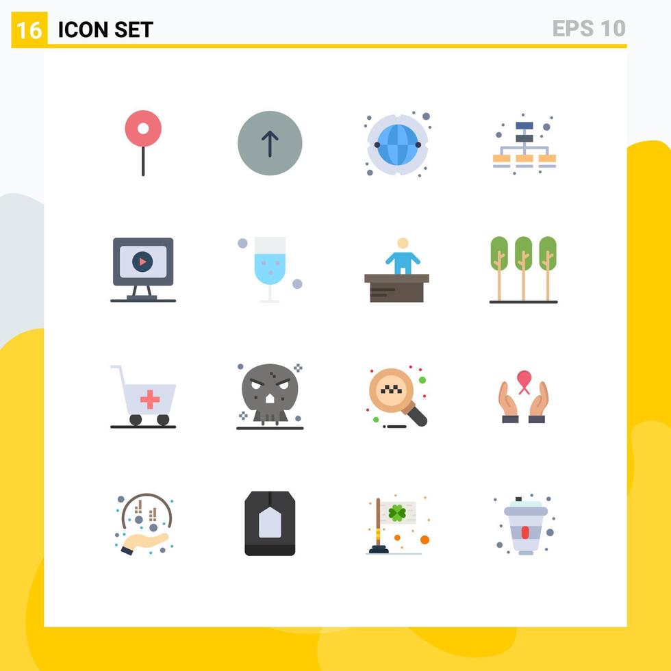 paquete de 16 signos y símbolos modernos de colores planos para medios de impresión web como el paquete editable de elementos creativos de diseño de vectores