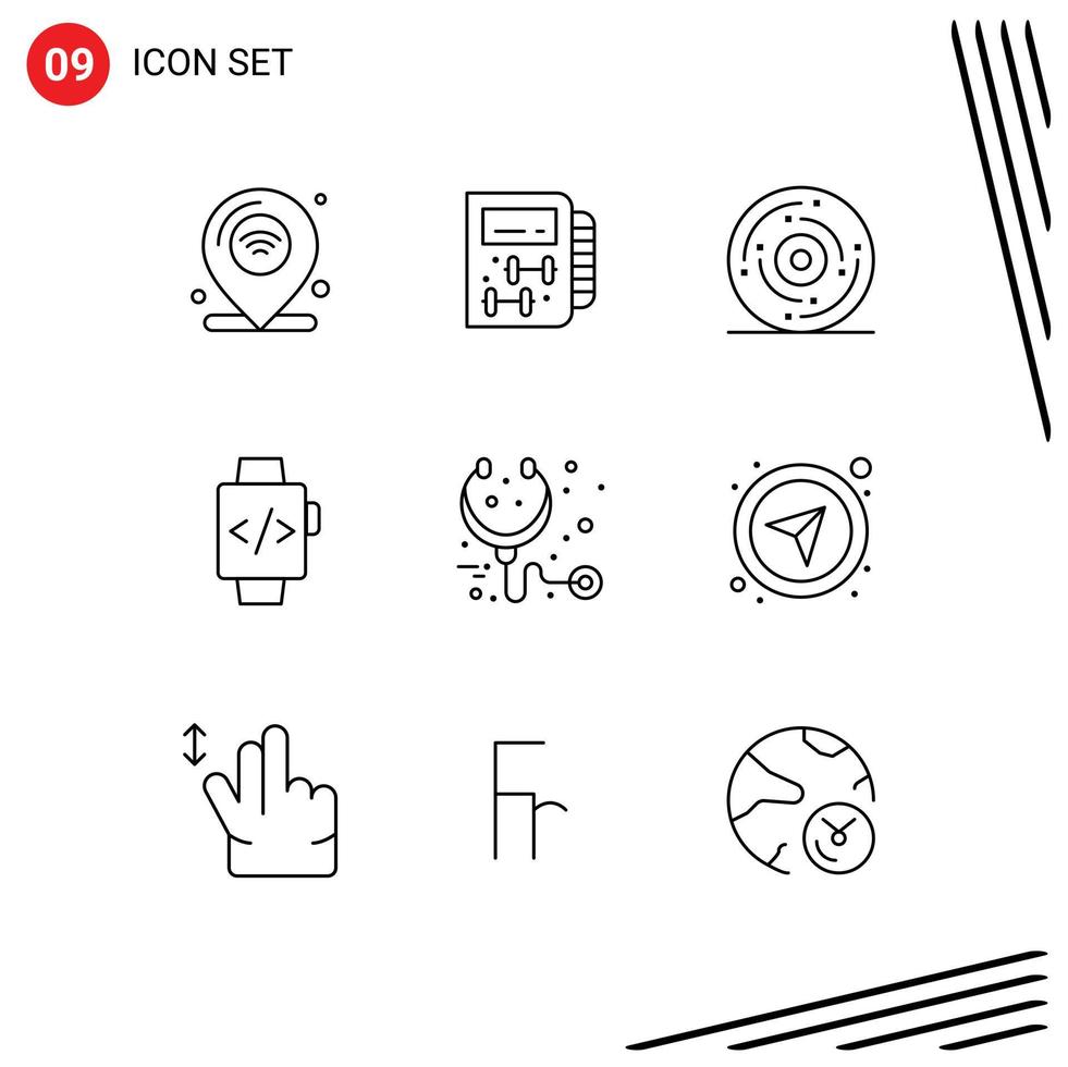 Stock Vector Icon Pack of 9 Line Signs and Symbols for care hand watch planning watch holiday Editable Vector Design Elements