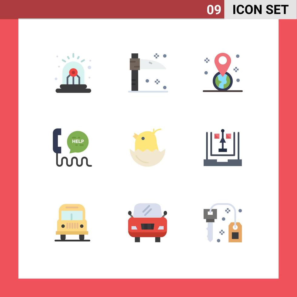 paquete de interfaz de usuario de 9 colores planos básicos de elementos de diseño vectorial editables del centro de contacto gps de ayuda de pascua vector