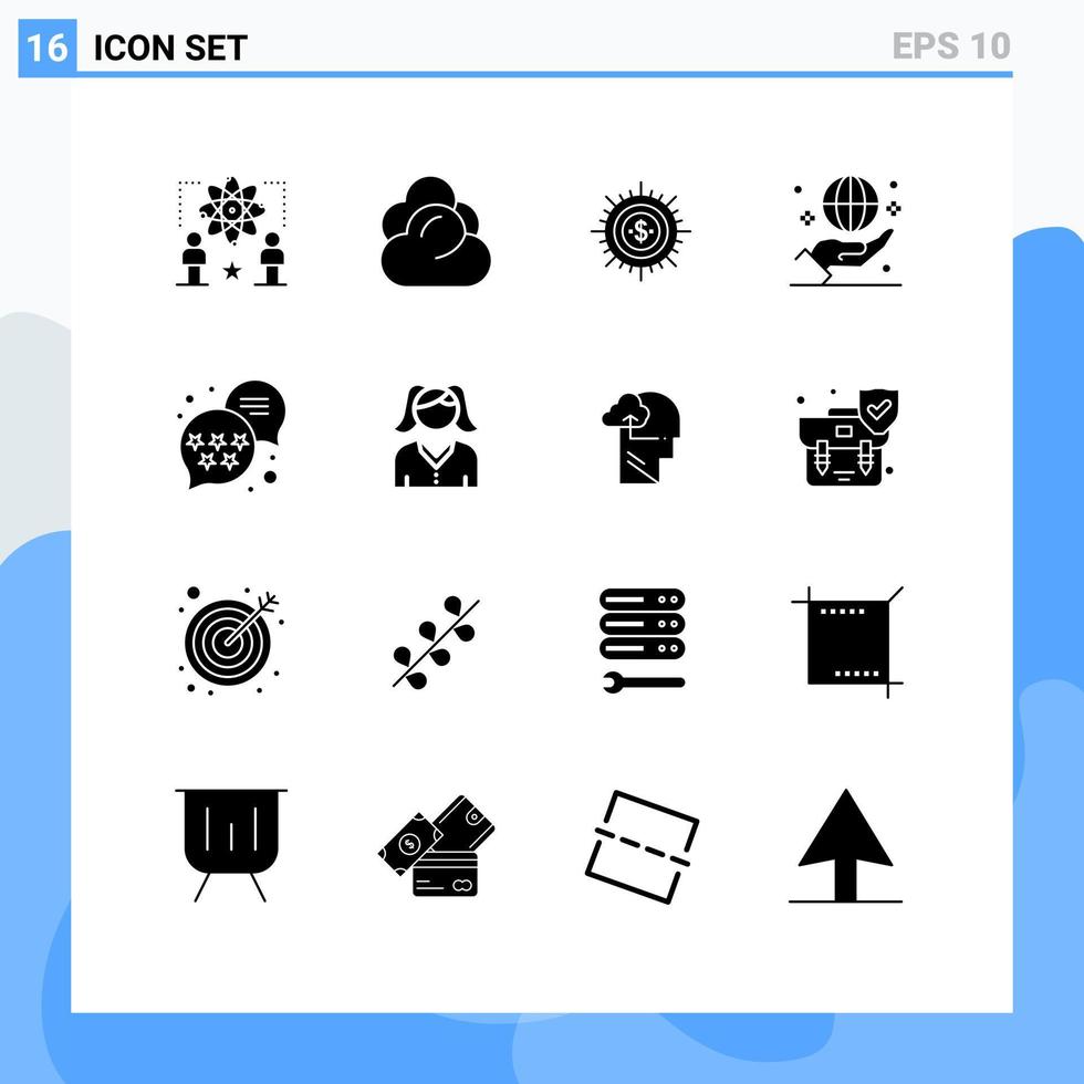 16 Thematic Vector Solid Glyphs and Editable Symbols of global ways storage spend finance Editable Vector Design Elements