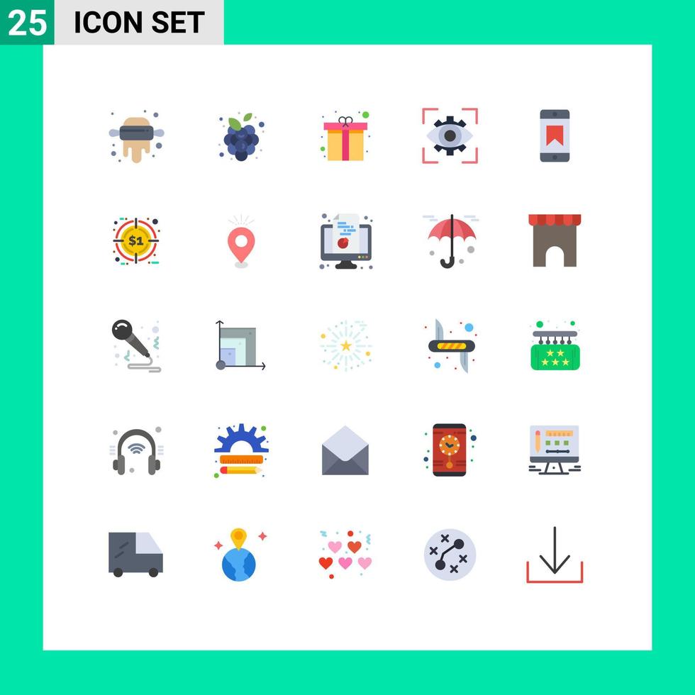 25 Universal Flat Colors Set for Web and Mobile Applications achievements view heart gift imagination eyesight Editable Vector Design Elements