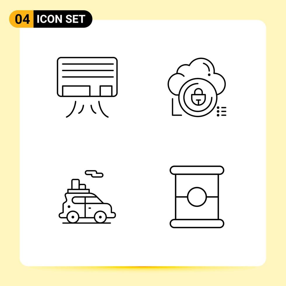 4 Line concept for Websites Mobile and Apps ac car cloud lock vehicle Editable Vector Design Elements