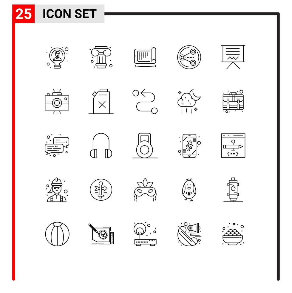 25 Thematic Vector Lines and Editable Symbols of board media mobile social share Editable Vector Design Elements