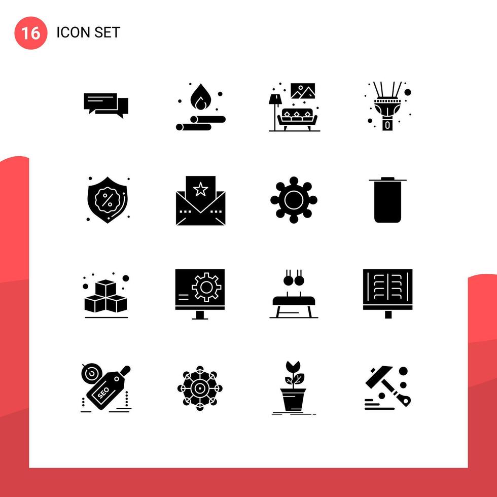 Universal Icon Symbols Group of 16 Modern Solid Glyphs of torch flash spring image living Editable Vector Design Elements