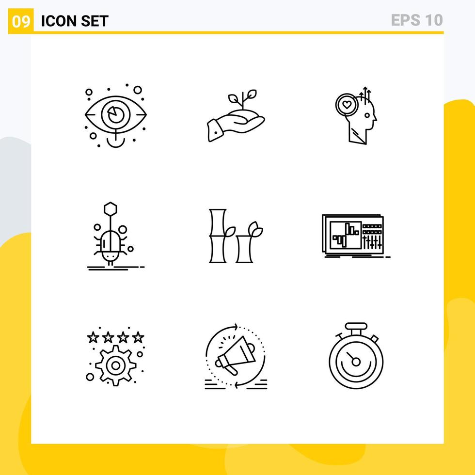 Mobile Interface Outline Set of 9 Pictograms of bug office finance staff user Editable Vector Design Elements