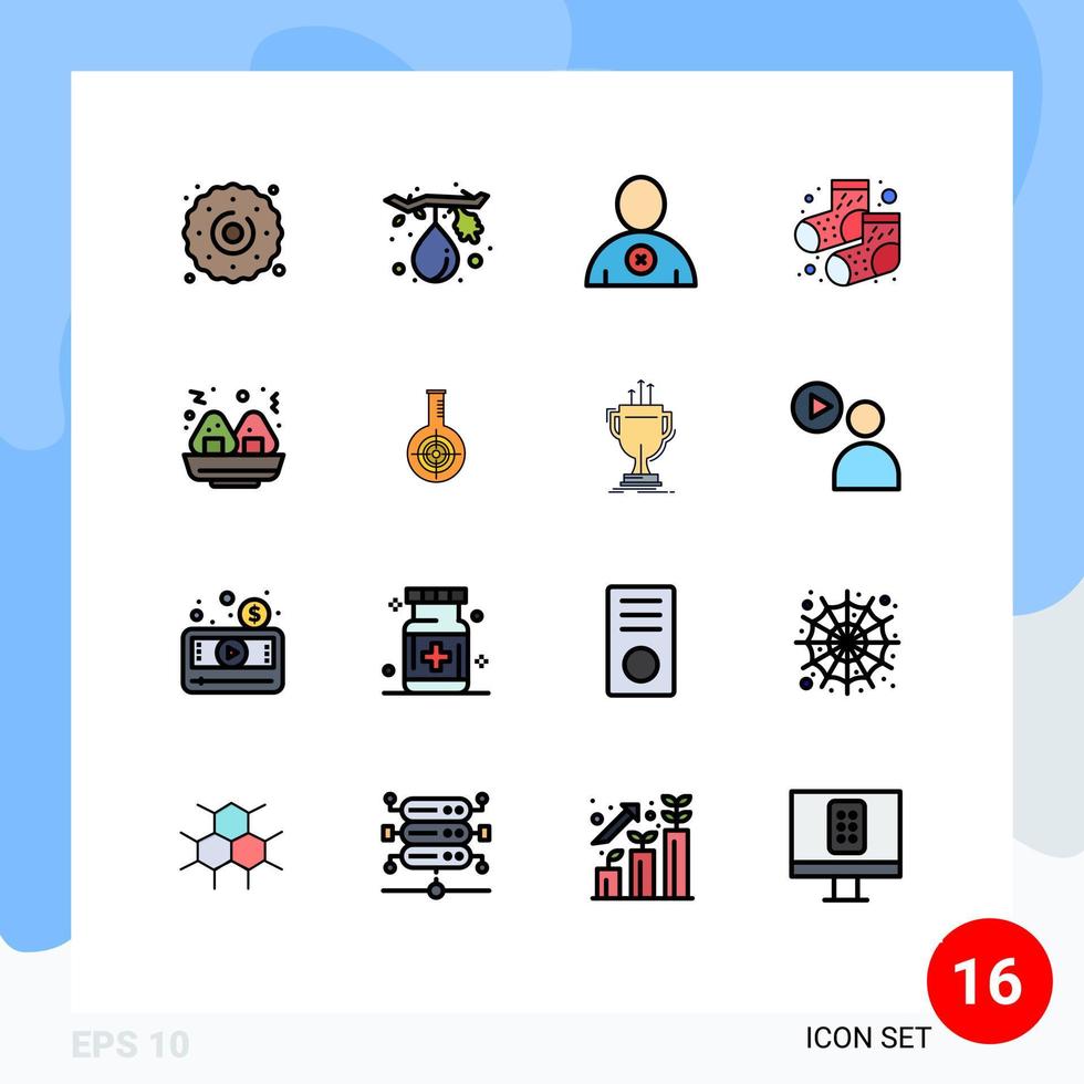 Pack of 16 creative Flat Color Filled Lines of flask fast delete food footwear Editable Creative Vector Design Elements