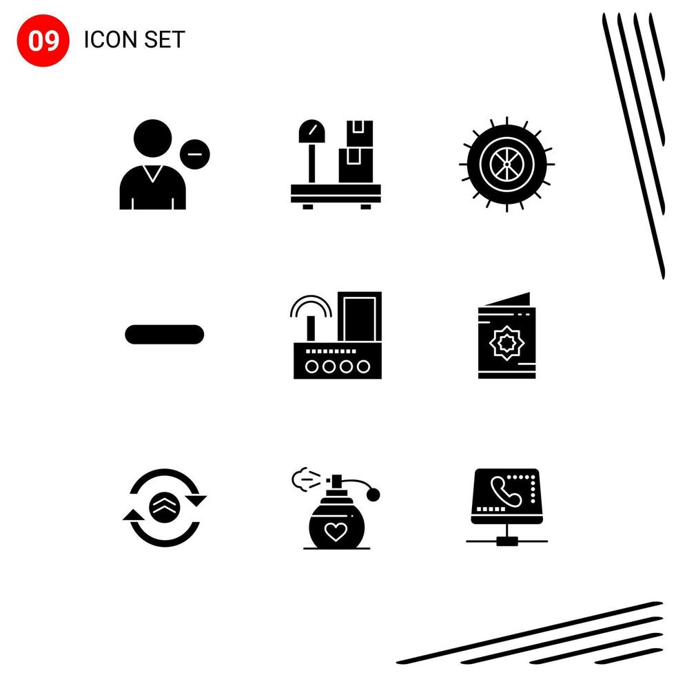 Modern Set of 9 Solid Glyphs and symbols such as signal router studded remove less Editable Vector Design Elements