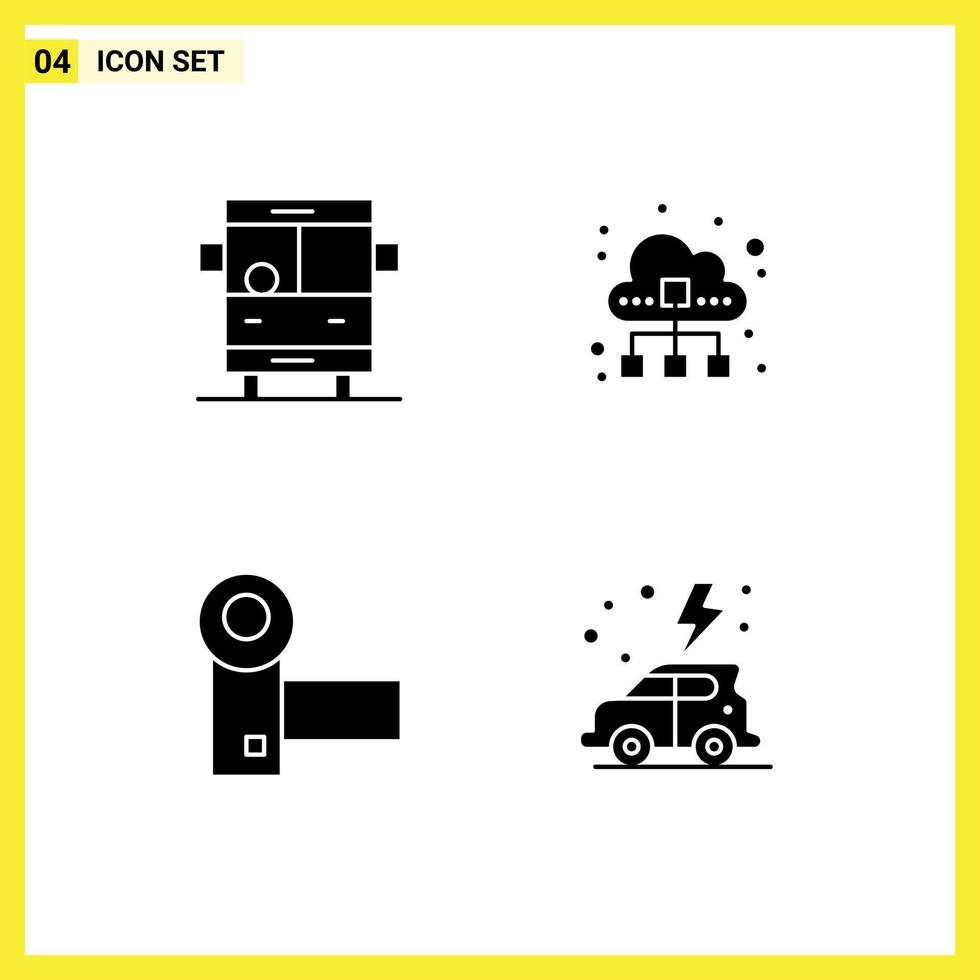 Set of 4 Modern UI Icons Symbols Signs for bus camcorder school bus technology electronics Editable Vector Design Elements