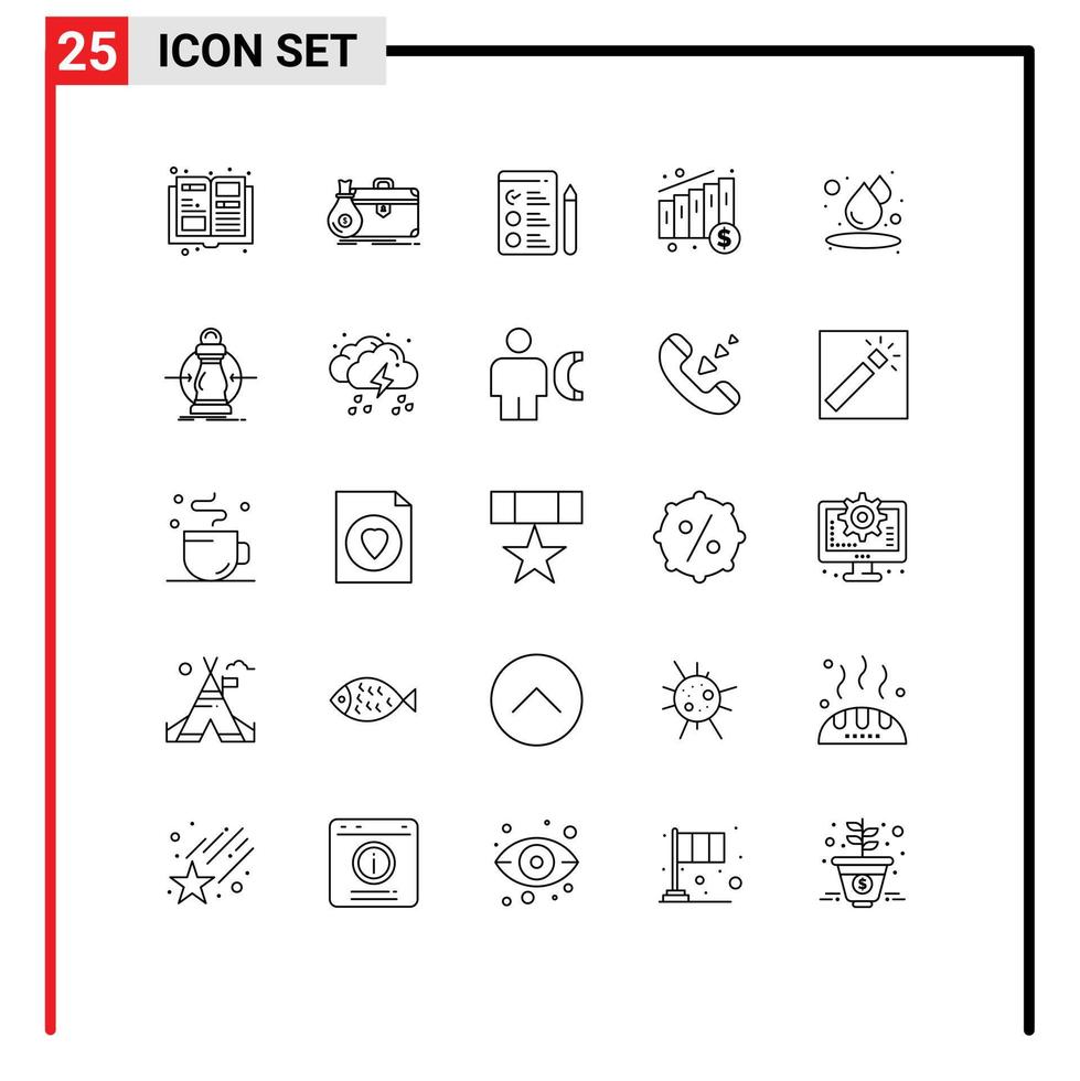 Pictogram Set of 25 Simple Lines of consumption humid cv drop chart Editable Vector Design Elements