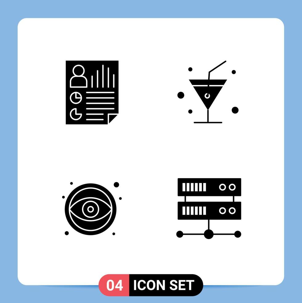 4 Universal Solid Glyphs Set for Web and Mobile Applications data graphic report glass data center Editable Vector Design Elements