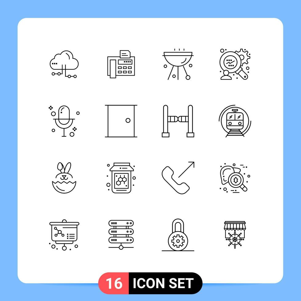 Set of 16 Modern UI Icons Symbols Signs for microphone audio barbecue finance analysis grill Editable Vector Design Elements