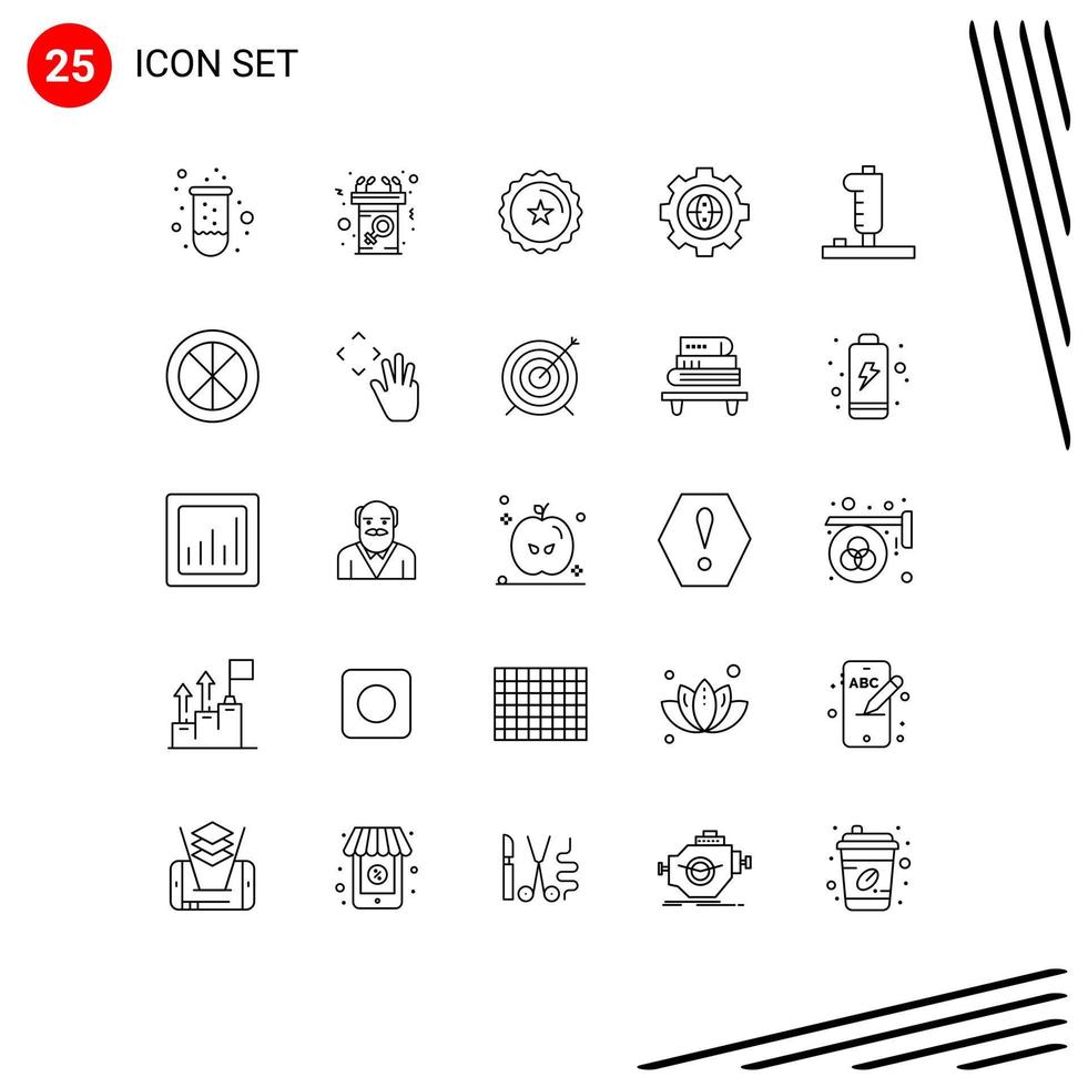 paquete de 25 líneas modernas, signos y símbolos para medios de impresión web, como diseño de engranajes, tienda de rueda dentada de voz, elementos de diseño vectorial editables vector