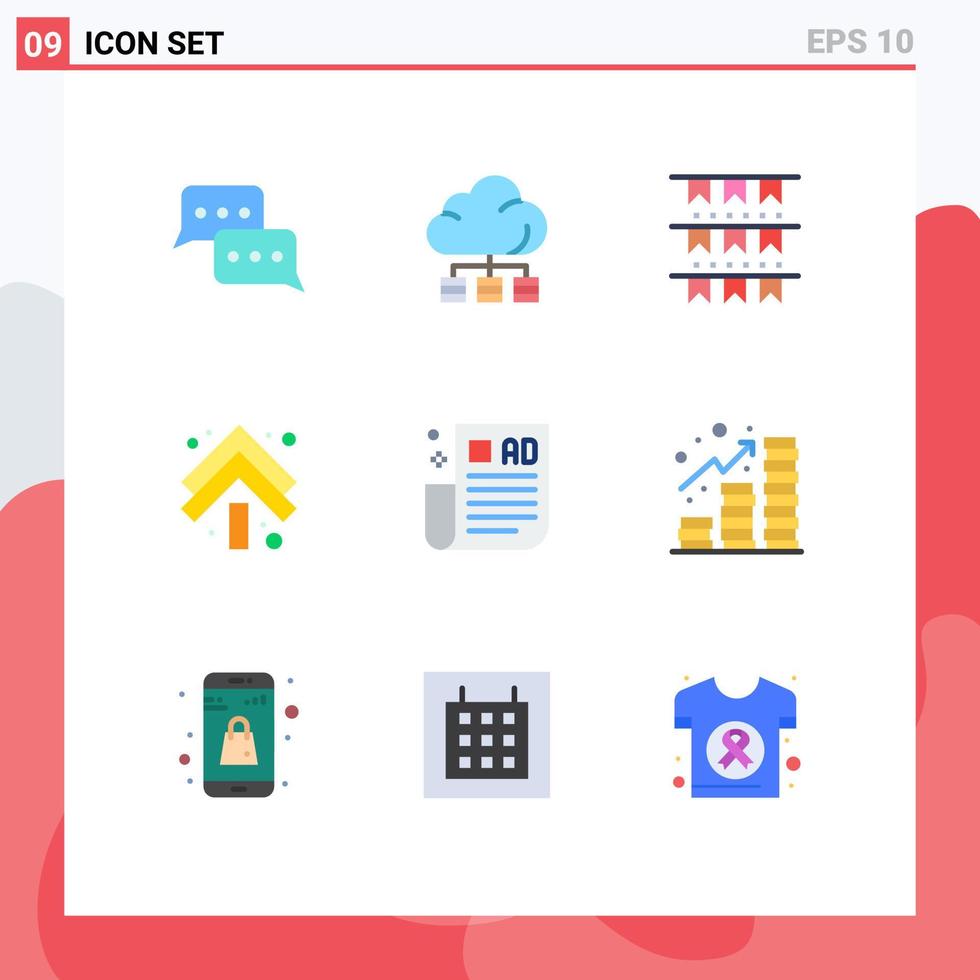Pack of 9 creative Flat Colors of advertising tips up technology arrows party Editable Vector Design Elements
