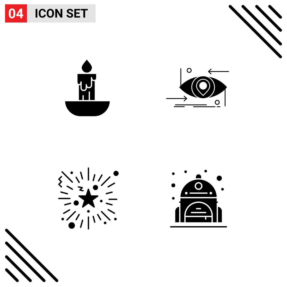 Modern Set of 4 Solid Glyphs and symbols such as candle event holiday gen fireworks Editable Vector Design Elements