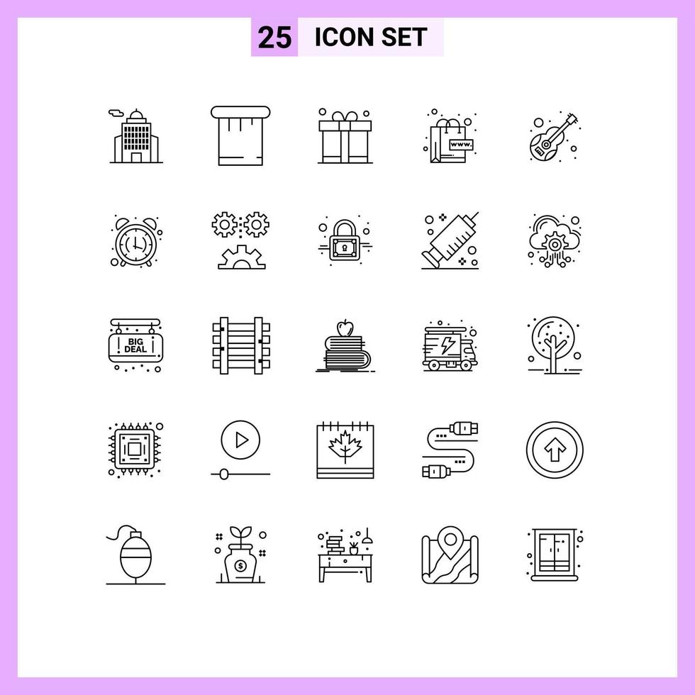 Modern Set of 25 Lines Pictograph of music guitar dad world online Editable Vector Design Elements