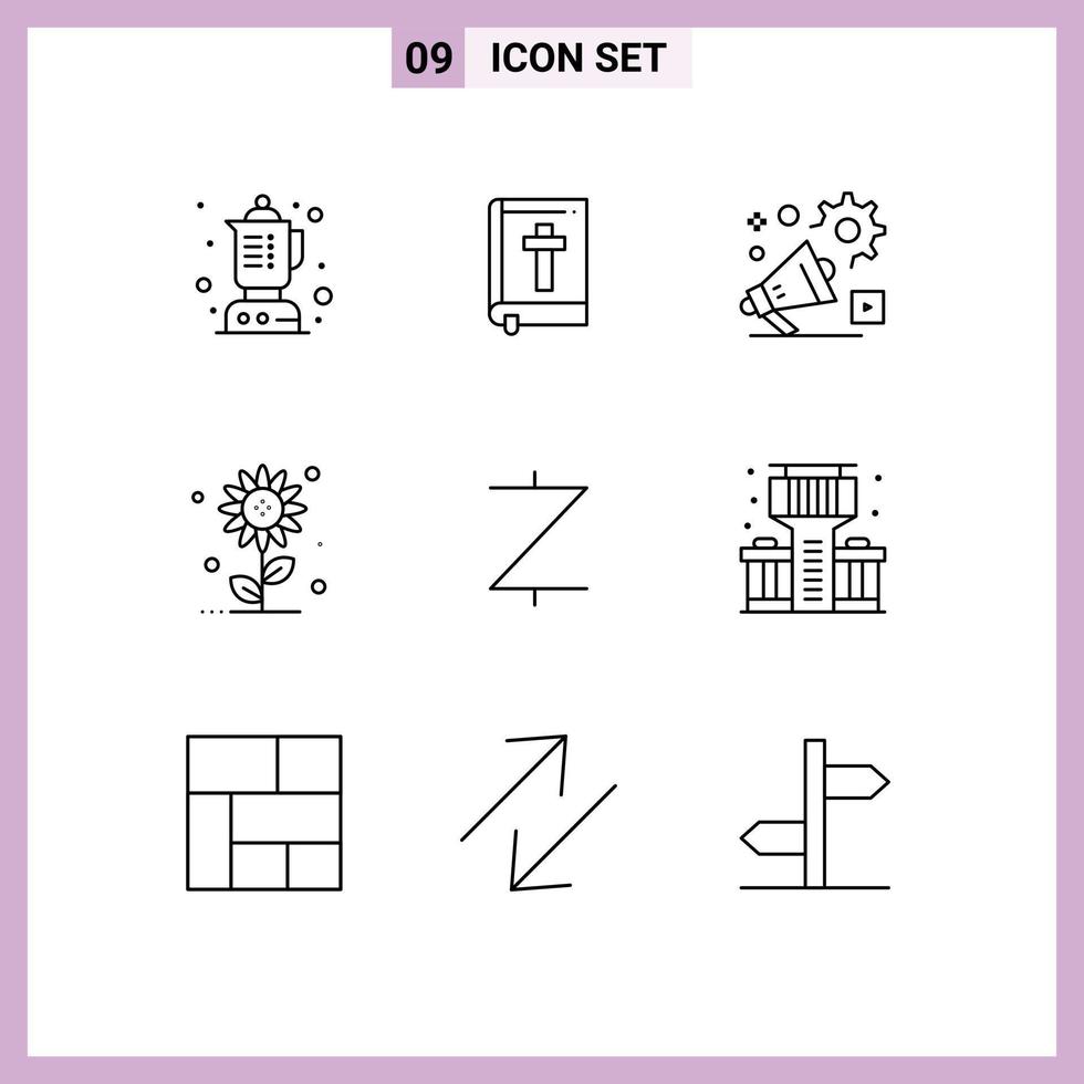 Pack of 9 Modern Outlines Signs and Symbols for Web Print Media such as coin spring setting nature sub flower Editable Vector Design Elements