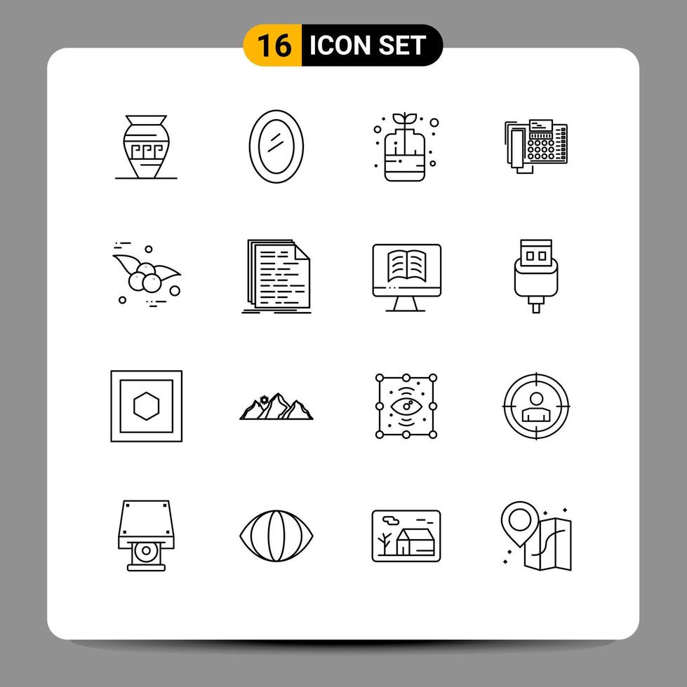 User Interface Pack of 16 Basic Outlines of call business household phone plant Editable Vector Design Elements