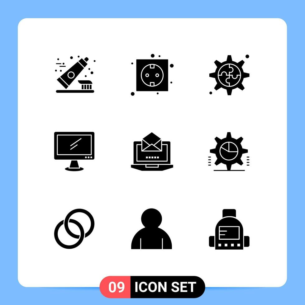 Editable Vector Line Pack of 9 Simple Solid Glyphs of server imac power device computer Editable Vector Design Elements