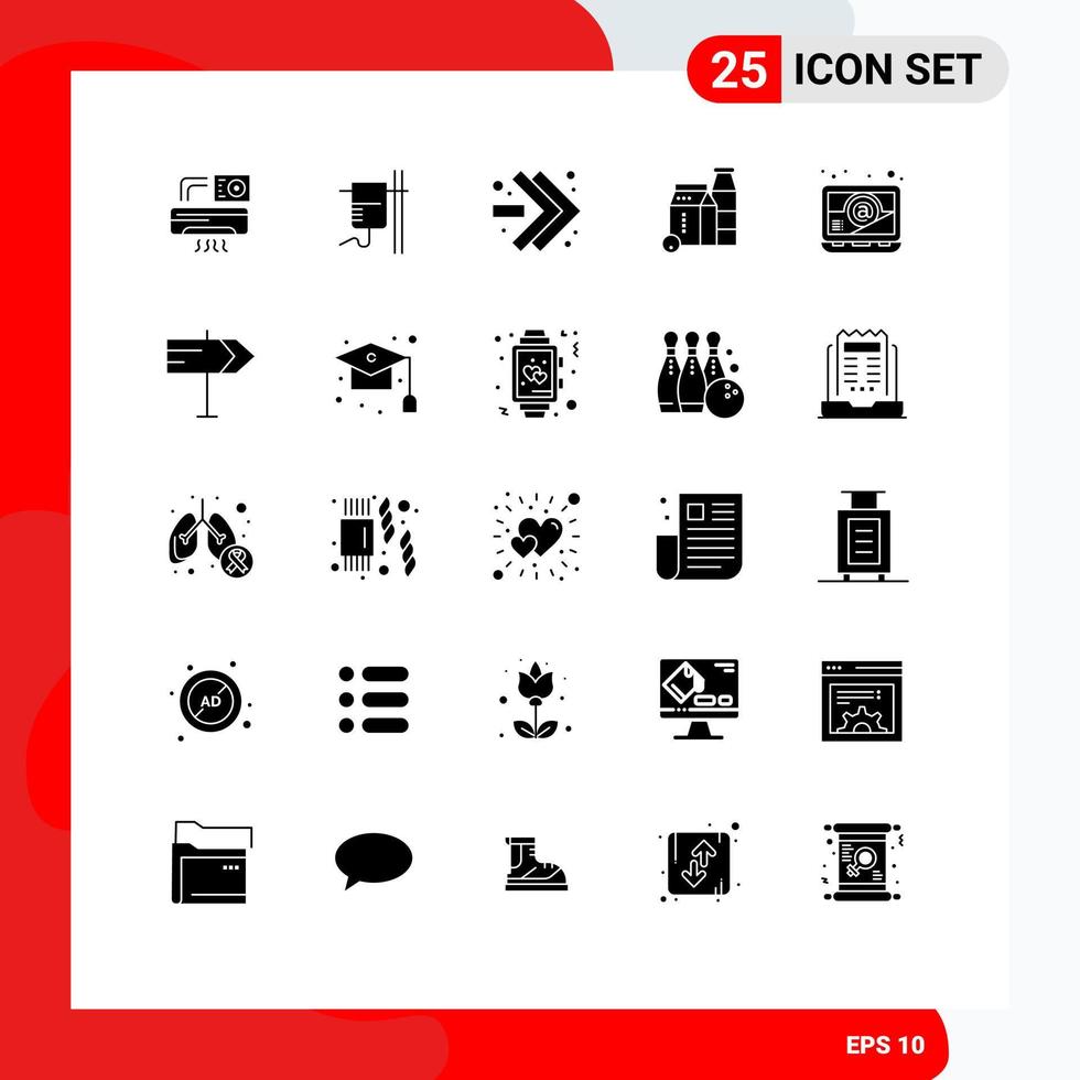 Modern Set of 25 Solid Glyphs and symbols such as laptop computer arrows shopping box Editable Vector Design Elements
