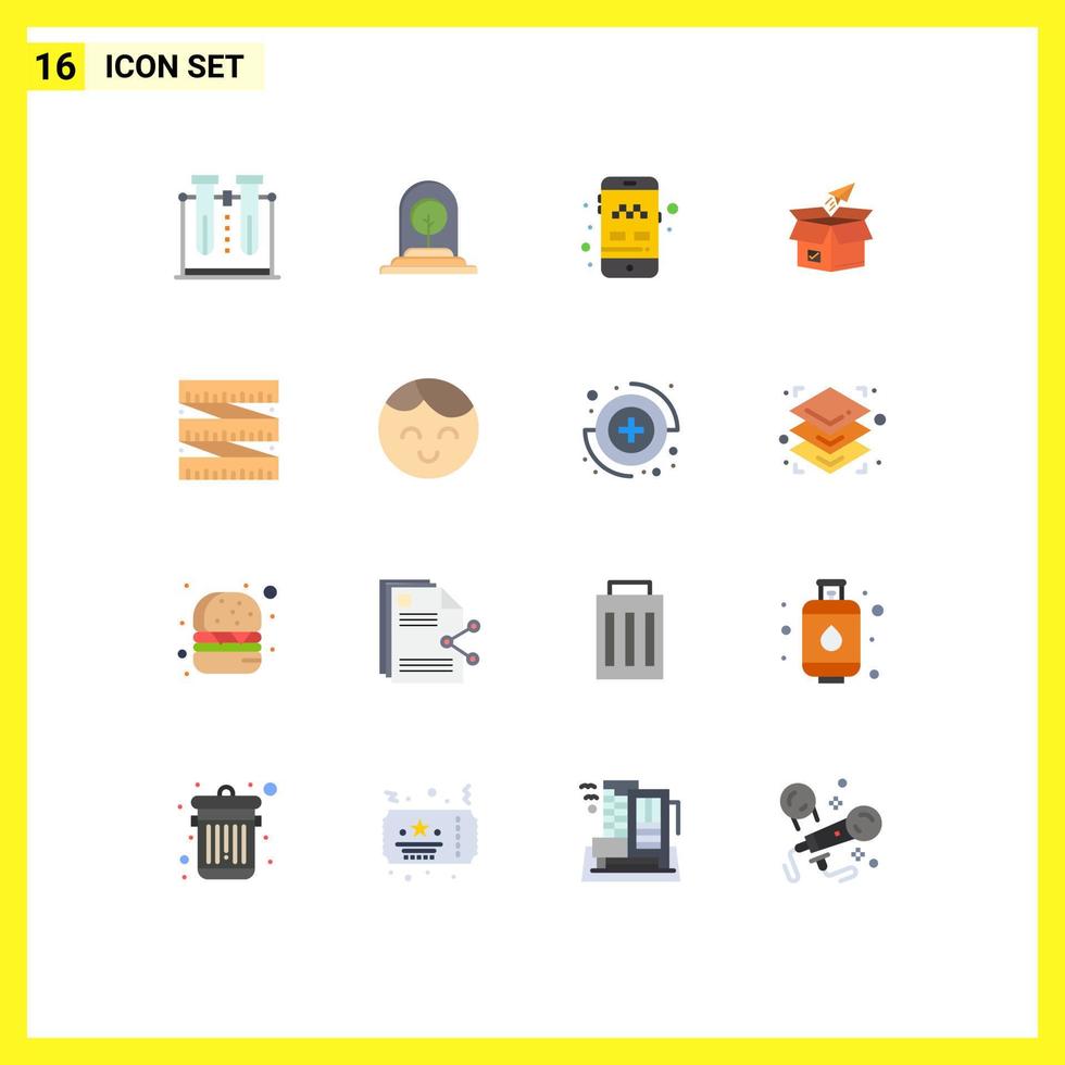 User Interface Pack of 16 Basic Flat Colors of product release business tree box taxi Editable Pack of Creative Vector Design Elements